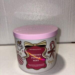 Bath & Body Works Twisted Peppermint Candle with Pink Lid